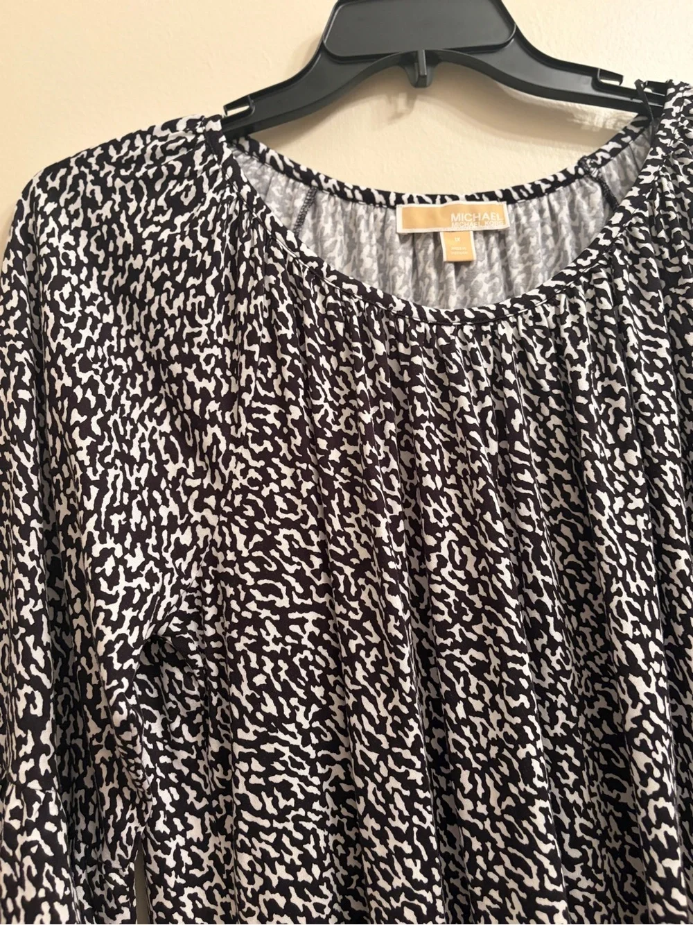 Michael Kors Black and White Printed Bell-Sleeve Blouse